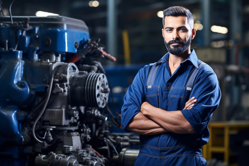 Indian machinist working on a blurred background