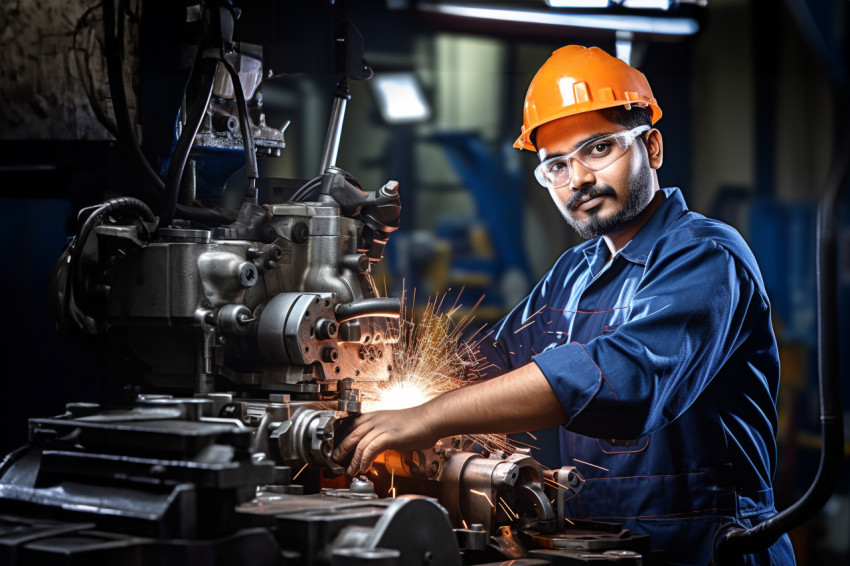 Indian machinist working on a blurred background