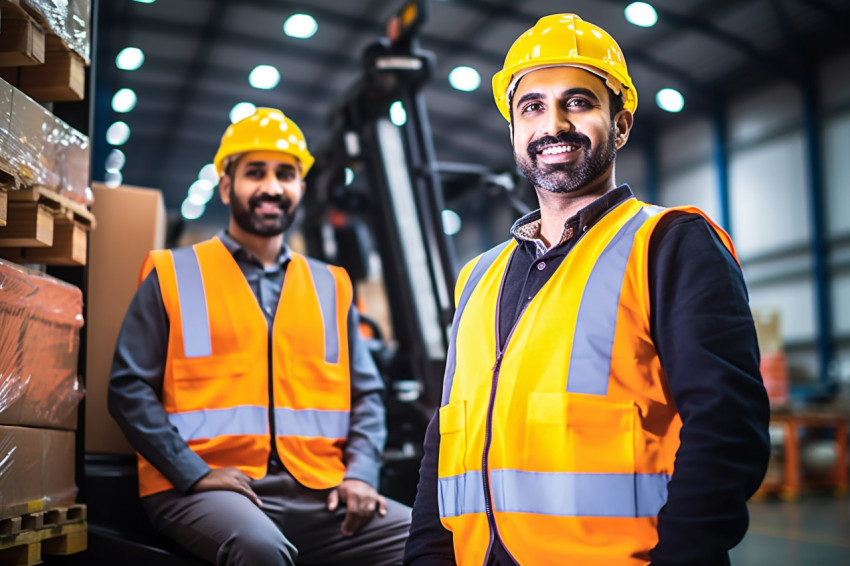 Indian man working as machine operator on blurred background