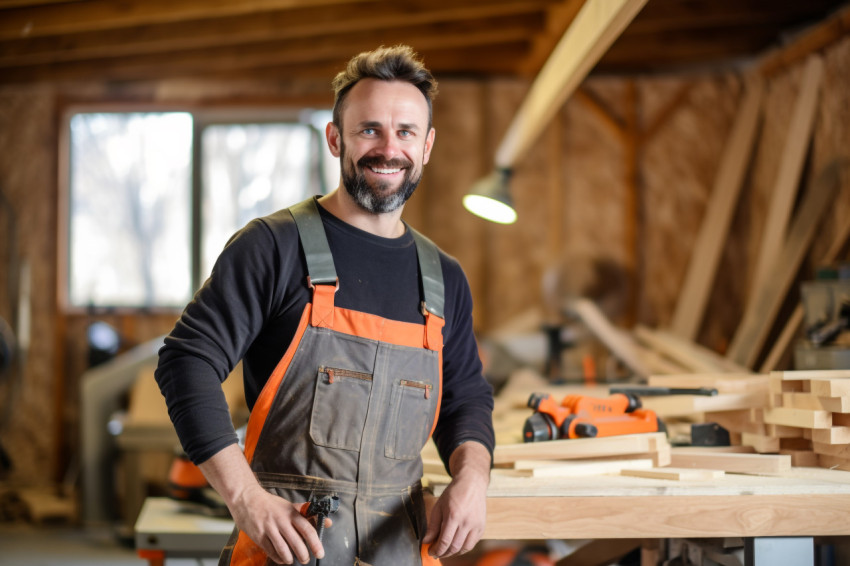 Carpenter working on blurred background