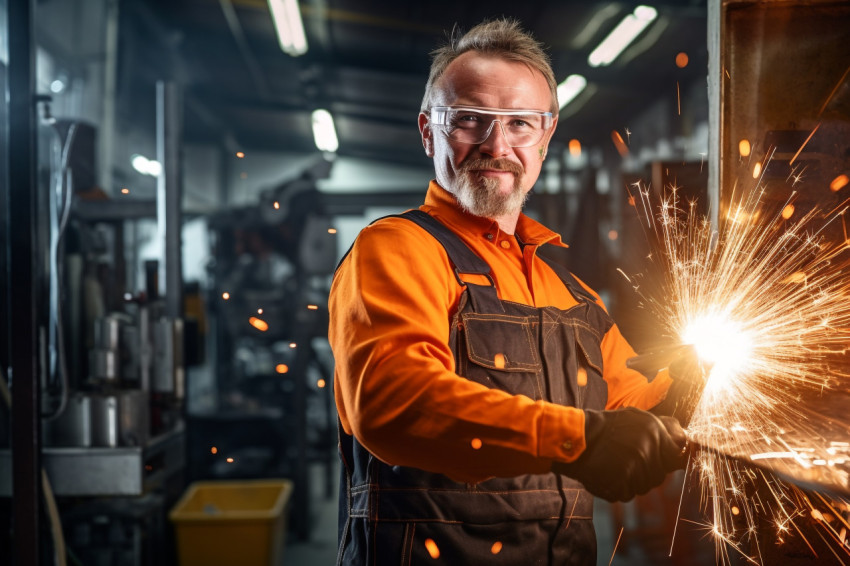 Glass expert works confidently on blurry backdrop