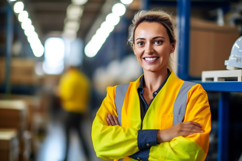 Smiling female glazier working on blurred background