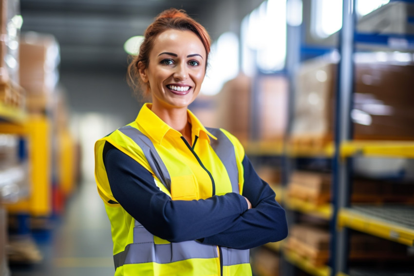 Smiling female glazier working on blurred background