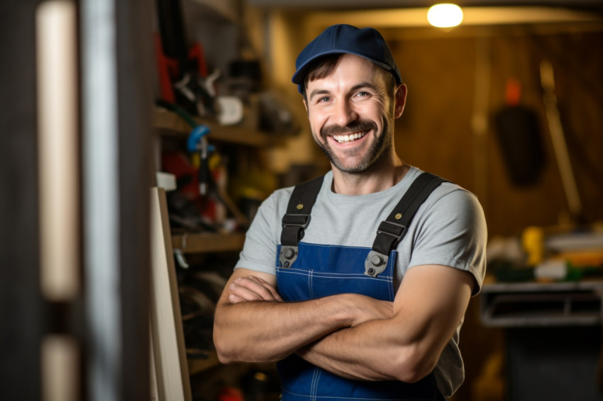 Plumber working on blurred background