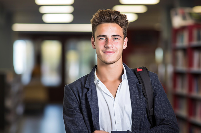 College student working hard with a blurred background