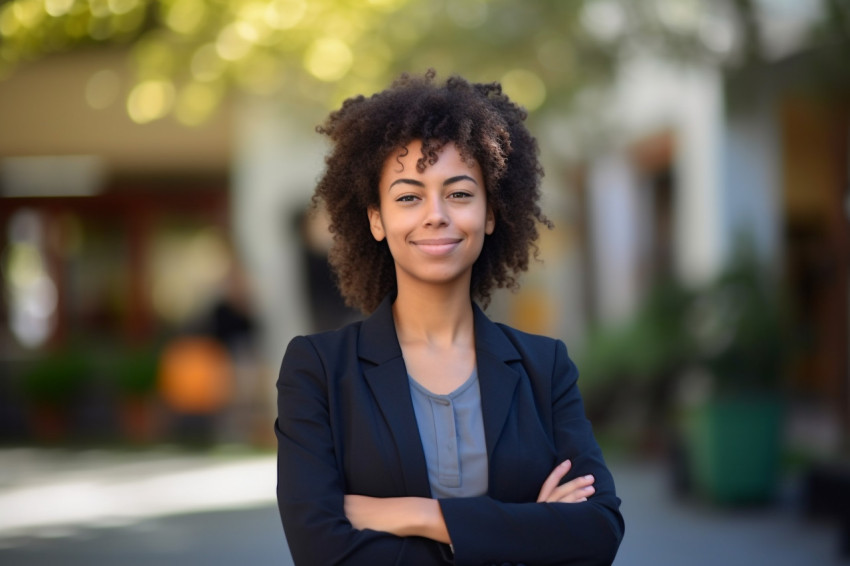 Smart college girl working on blurred background