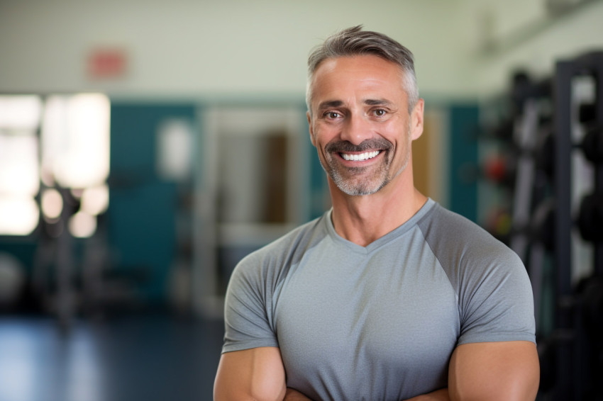 Smiling male PE teacher at work