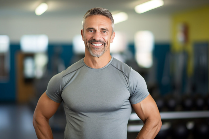 Smiling male PE teacher at work