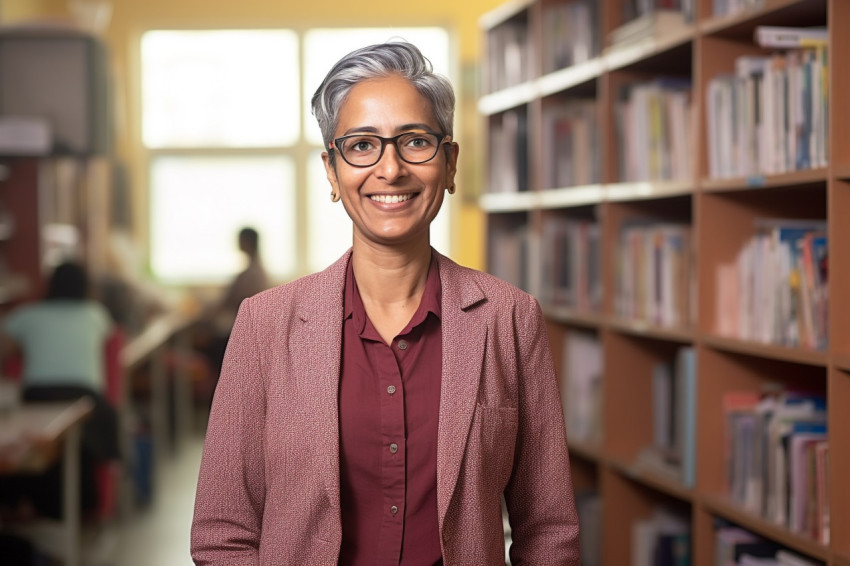 Indian woman professor smiling at work