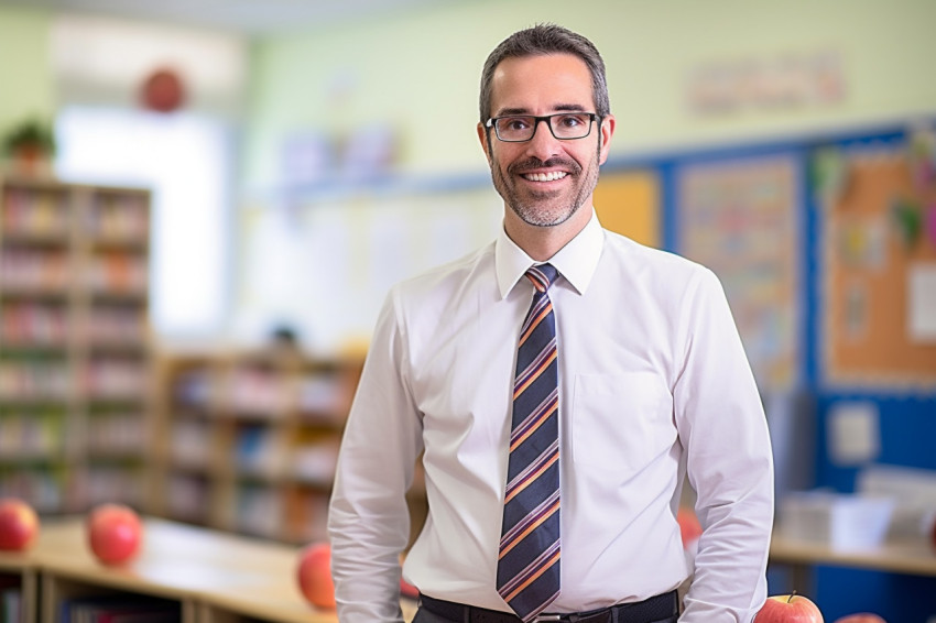 Smiling male teacher at work