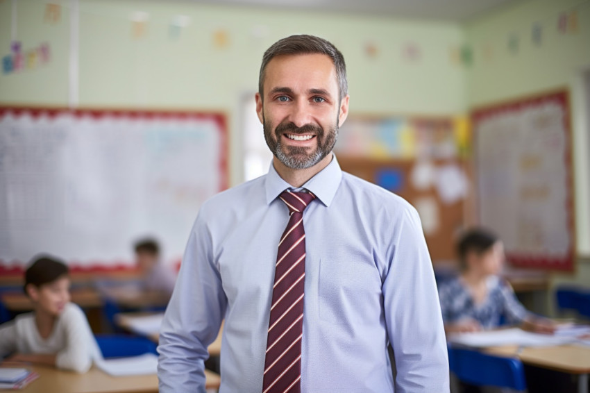 Smiling male teacher at work