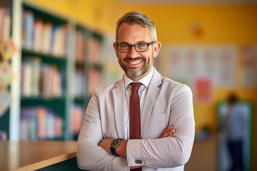 Smiling male teacher at work