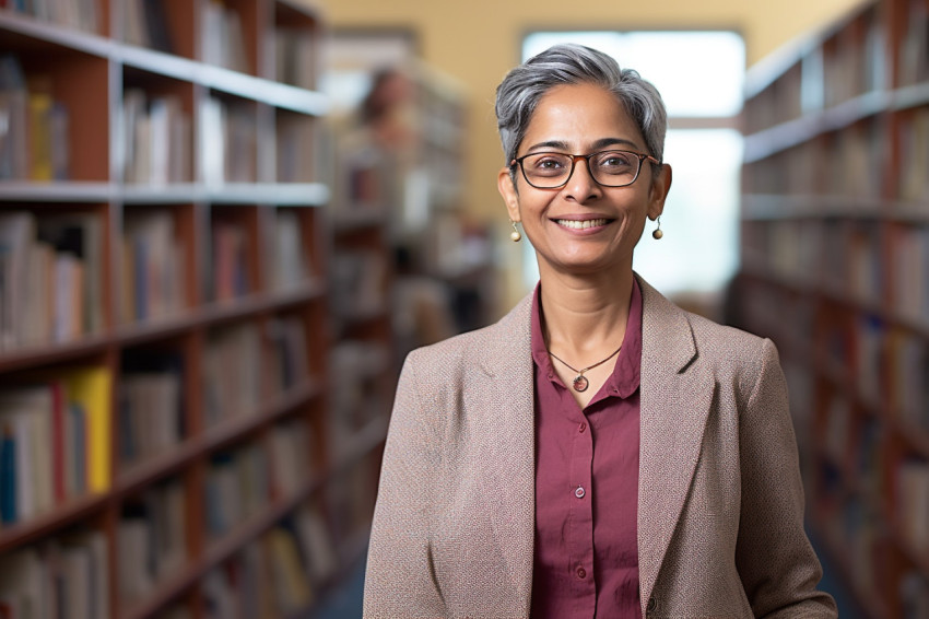 Indian woman professor smiling at work