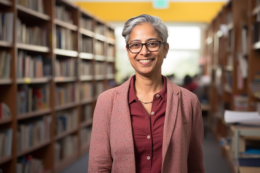 Indian woman professor smiling at work