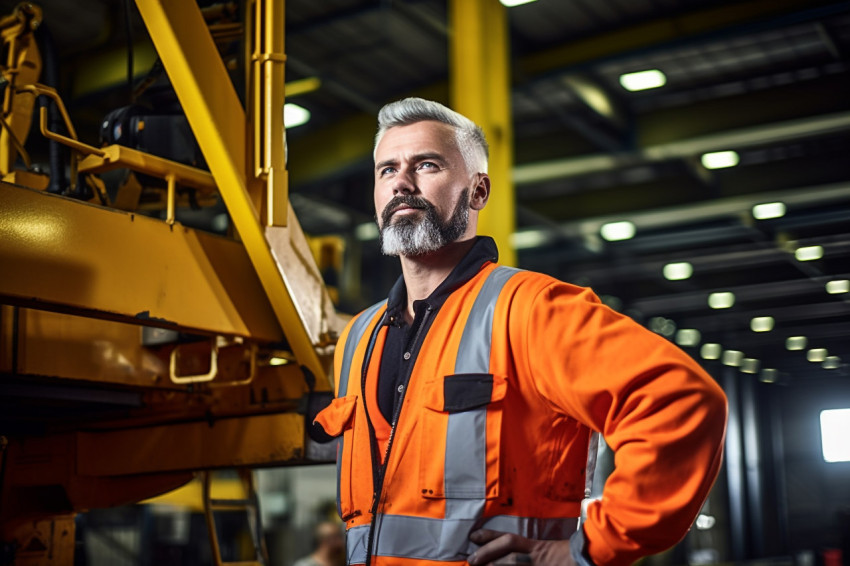 Skilled crane operator skillfully maneuvers machinery against on a blurred background