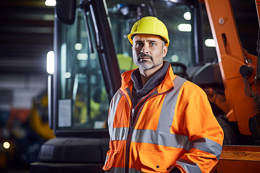 Skilled crane operator skillfully maneuvers machinery against on a blurred background