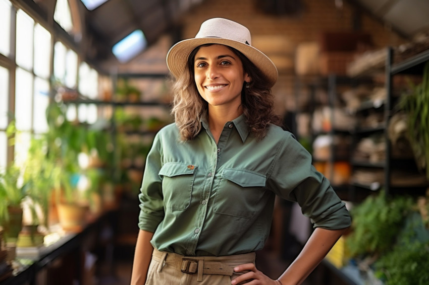 Female tour guide working confidently in front of a blurred background Female tour guide working confidently in front of a blurred background