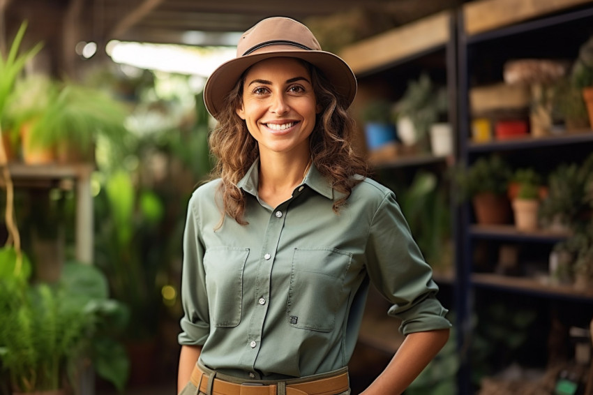 Female tour guide working confidently in front of a blurred background Female tour guide working confidently in front of a blurred background