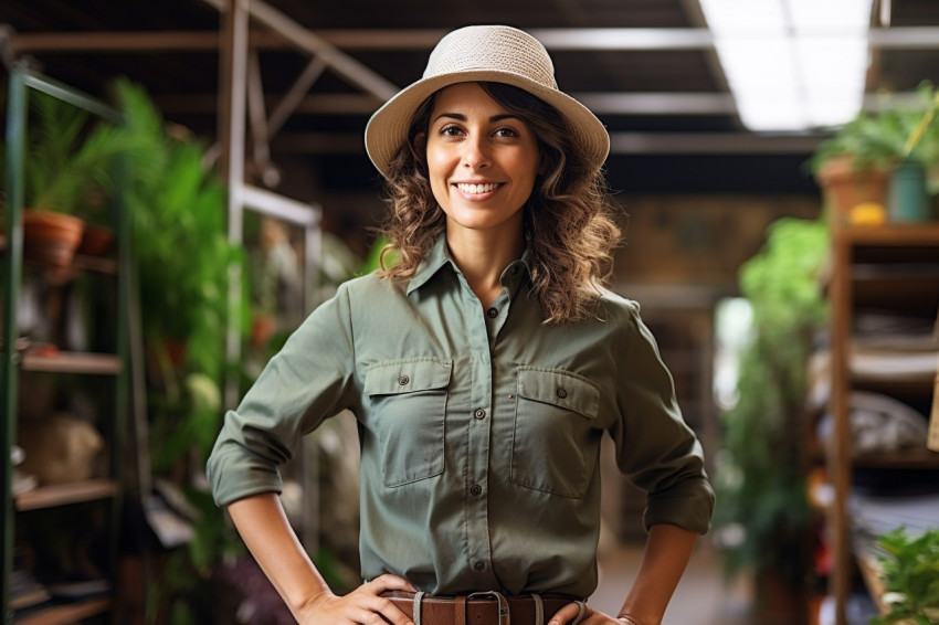 Female tour guide working confidently in front of a blurred background Female tour guide working confidently in front of a blurred background