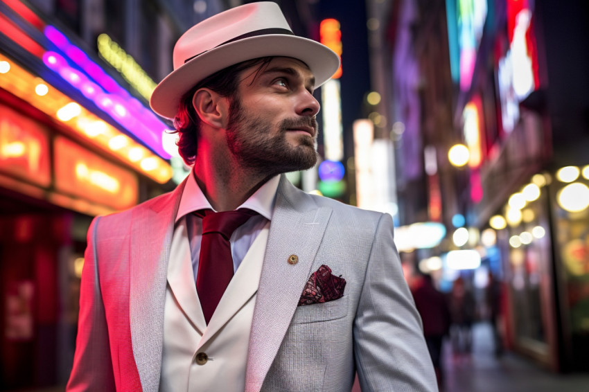 Trendy man enjoying the vibrant nightlife of a metropolitan city