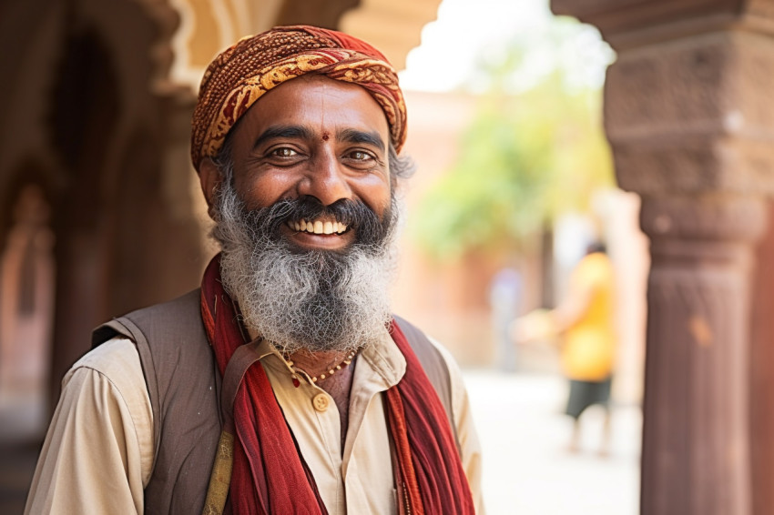 Indian tour guide smiling at work