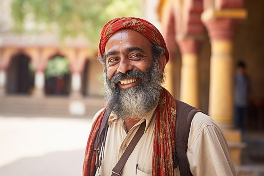 Indian tour guide smiling at work