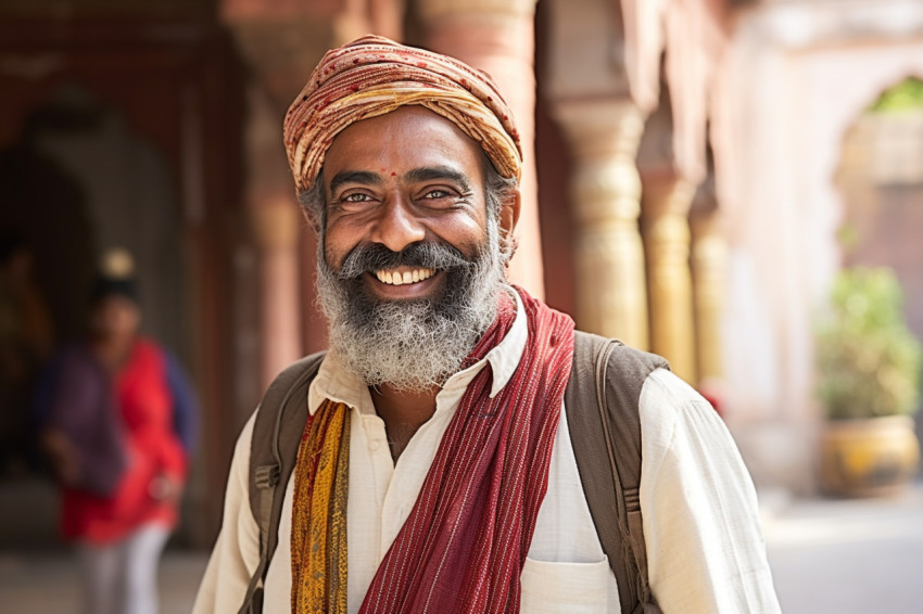 Indian tour guide smiling at work