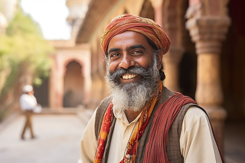 Indian tour guide smiling at work