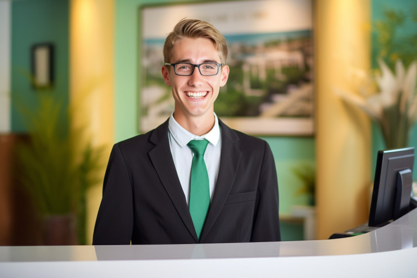 Smiling receptionist at work