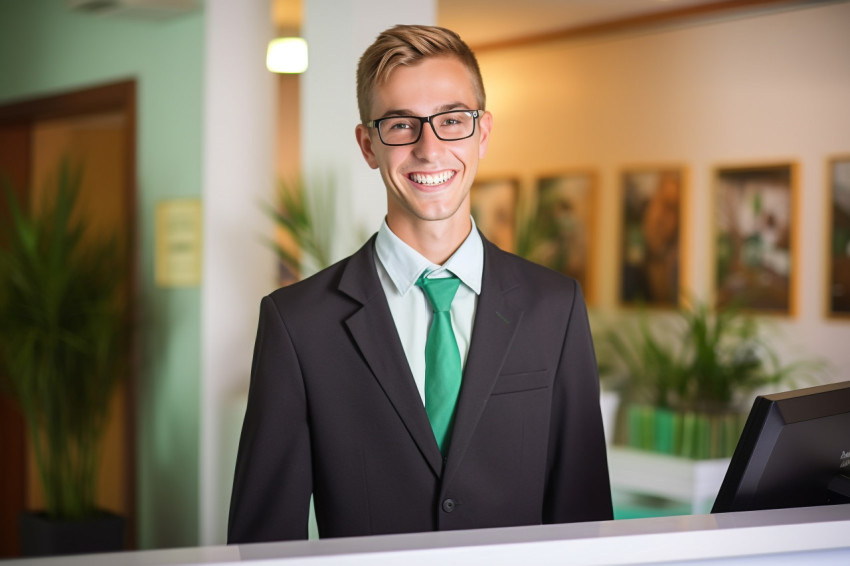 Smiling receptionist at work