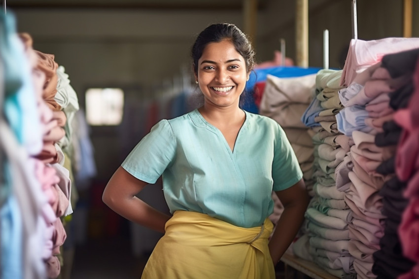 Indian woman laundry worker smiling at work