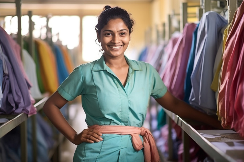 Indian woman laundry worker smiling at work