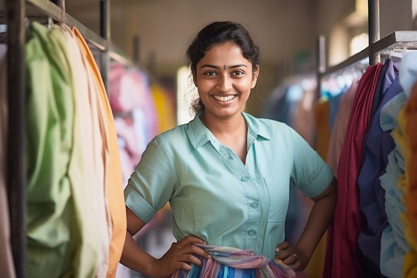 Indian woman laundry worker smiling at work