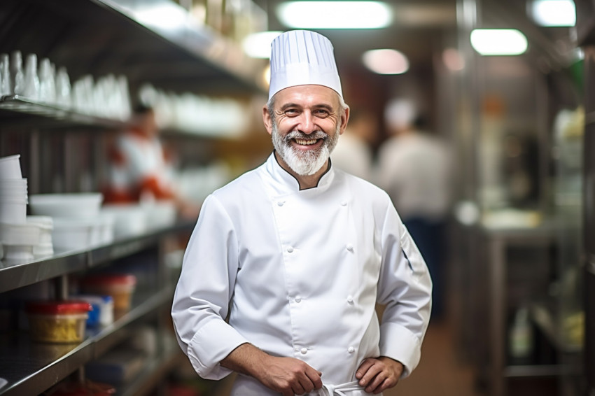 Smiling chef working in blurred background