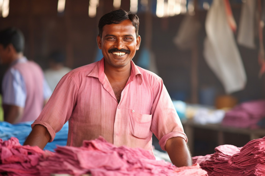 Friendly Indian laundry worker smiling at work