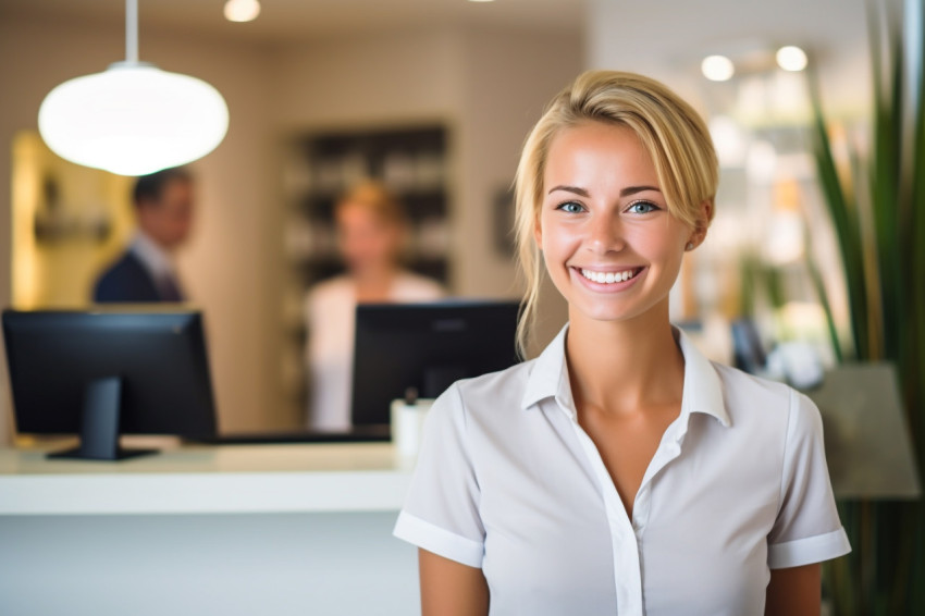 Smiling receptionist at work