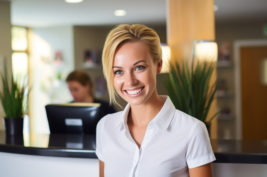 Smiling receptionist at work