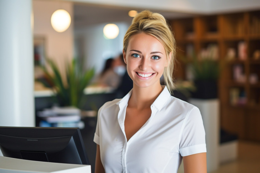 Smiling receptionist at work