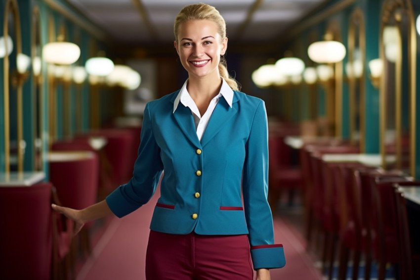 Woman bellhop smiles at work