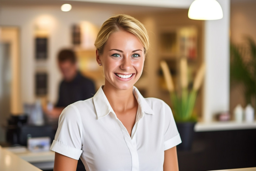 Smiling receptionist at work