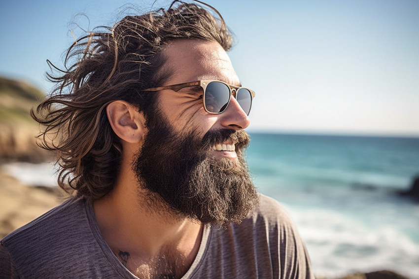 Scenic beach view enjoyed by handsome man