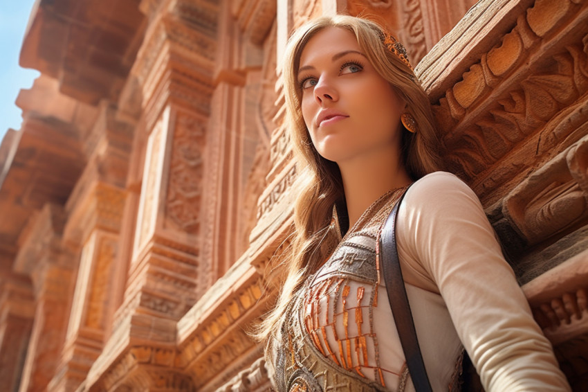 Woman exploring ancient Petra Jordan