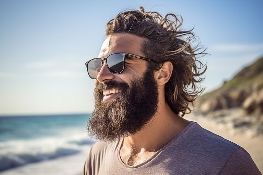 Scenic beach view enjoyed by handsome man