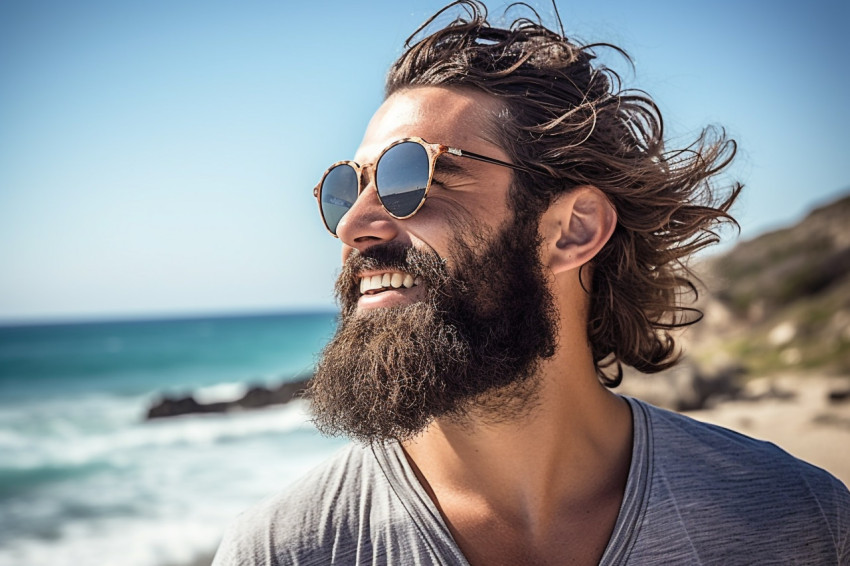 Scenic beach view enjoyed by handsome man