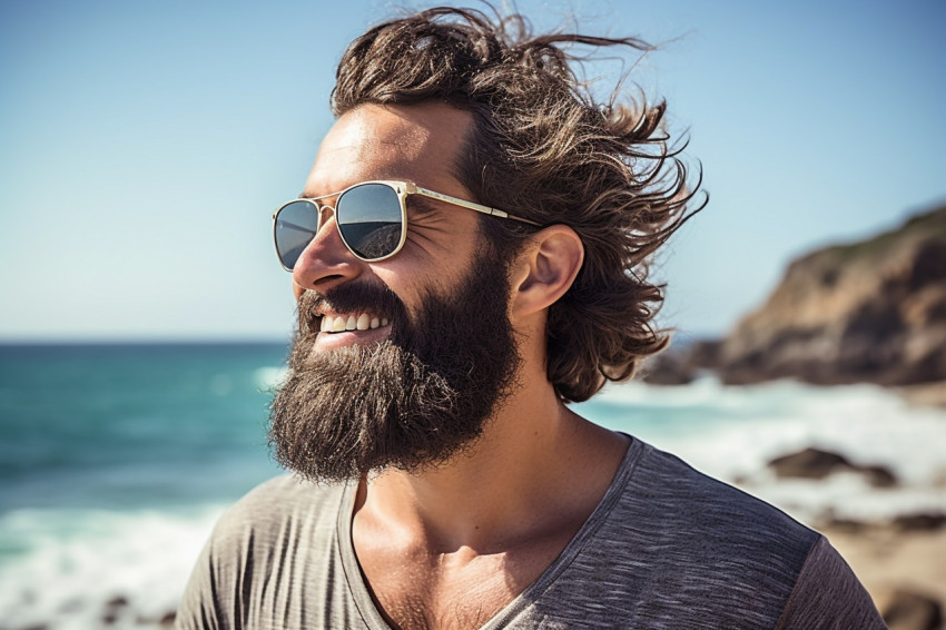 Scenic beach view enjoyed by handsome man