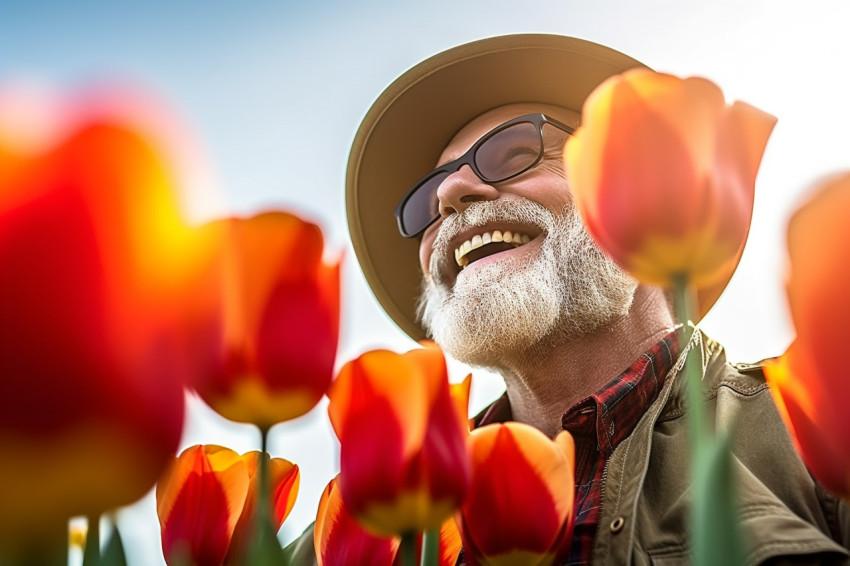 Visitor marvels at tulips in the Netherlands