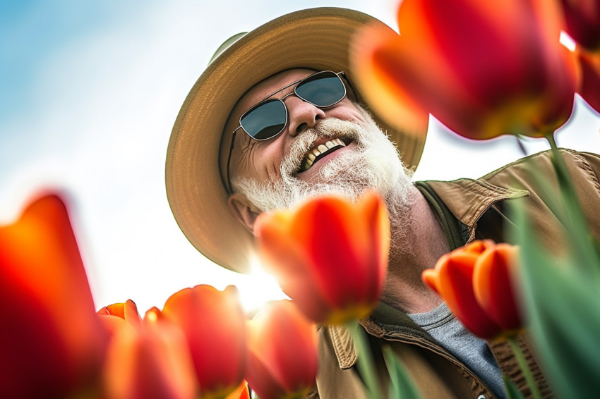 Visitor marvels at tulips in the Netherlands