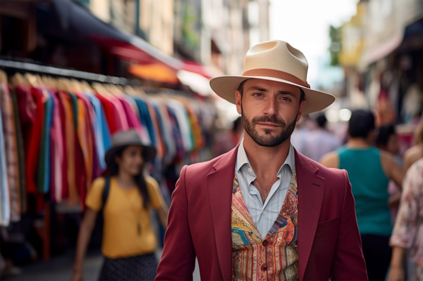 Stylish man at bustling street market