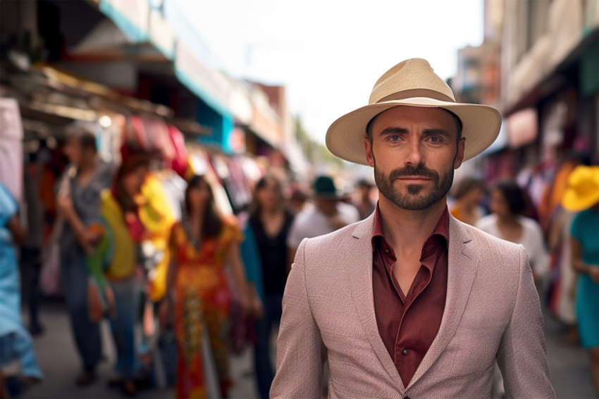 Stylish man at bustling street market