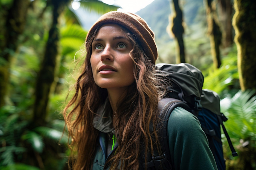 Lady hiking New Zealand forest trails